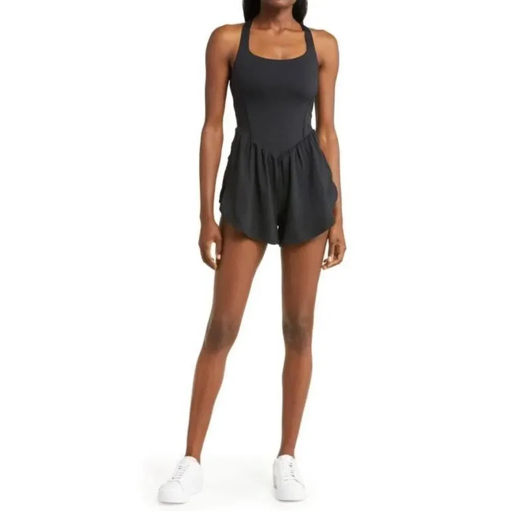 FP Movement by Free People Romper Womens XS Black Eternal Sunshine Athletic Tank